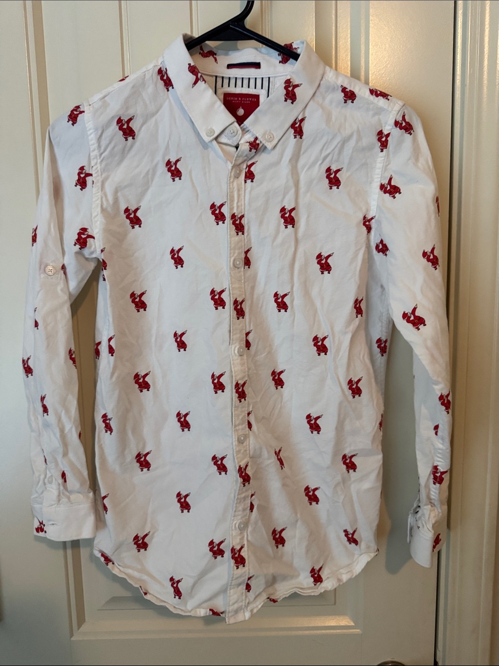 Denim & Flower White Button-Down Shirt with Red Fox Print